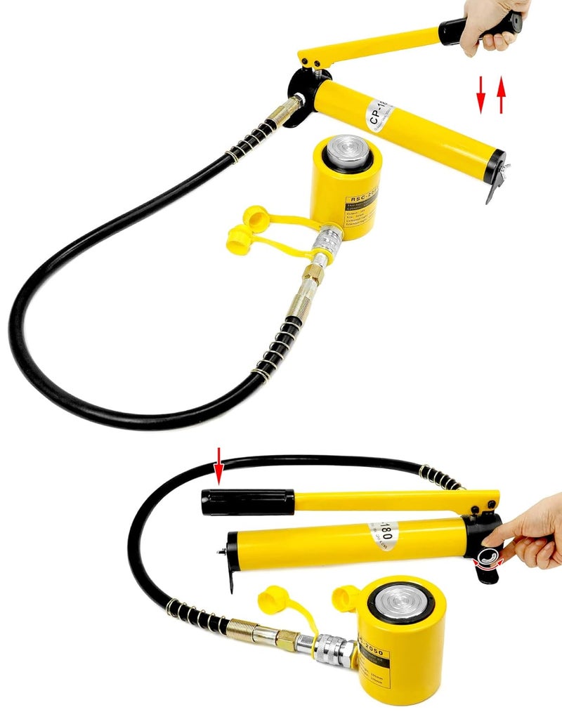 QWORK جاك هيدروليكي مصغر 20 طن بورتا باور رام 2" شوط، مضخة هيدروليكية يدوية CP-180، أسطوانات رفع تعمل بجهة واحدة لصناعة السفن - Image 4